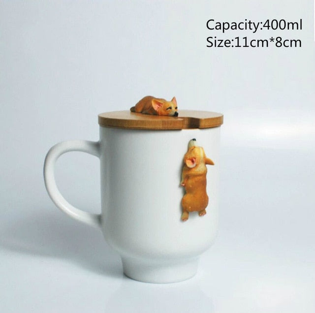 Cute Bulldog or Corgi Coffee/Tea Mug with lid - Floral Fawna