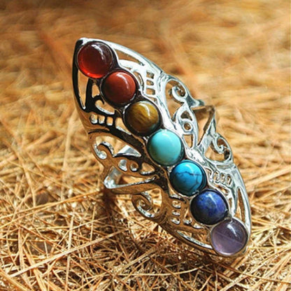 7 Chakra Natural Stone Reiki Ring - Floral Fawna