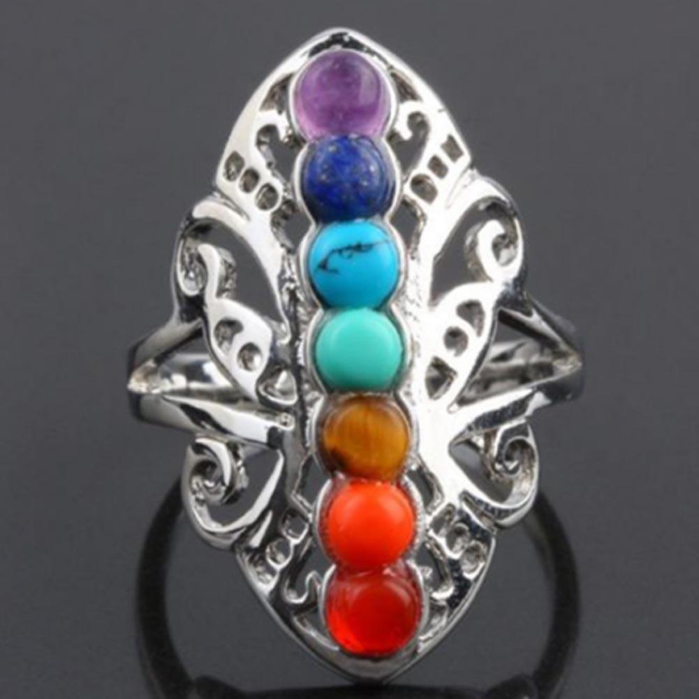 7 Chakra Natural Stone Reiki Ring - Floral Fawna