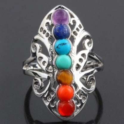 7 Chakra Natural Stone Reiki Ring - Floral Fawna