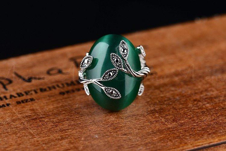 Agate Jade Silver Plated Ring - Floral Fawna