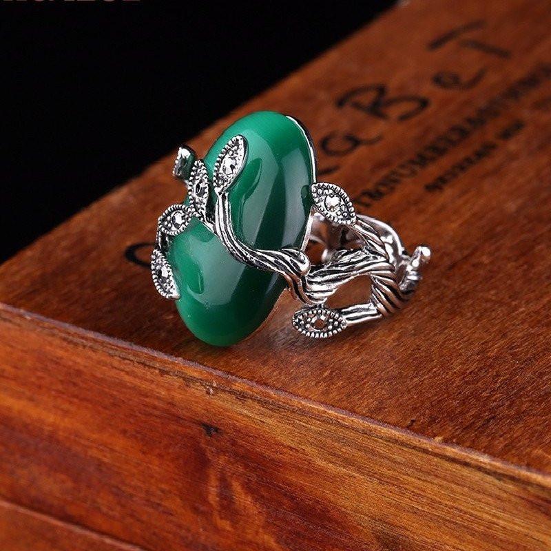 Agate Jade Silver Plated Ring - Floral Fawna