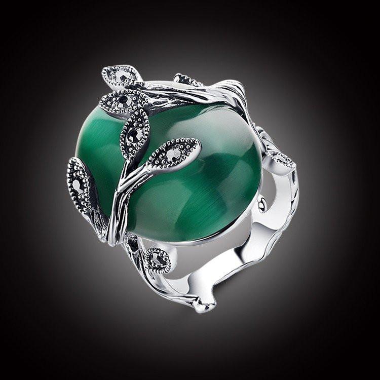 Agate Jade Silver Plated Ring - Floral Fawna