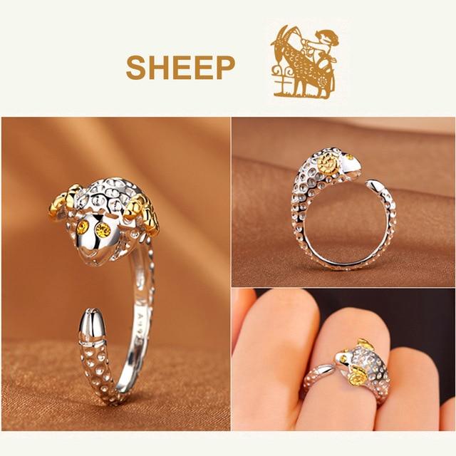 Animal Zodiac Sign Silver Ring - Floral Fawna