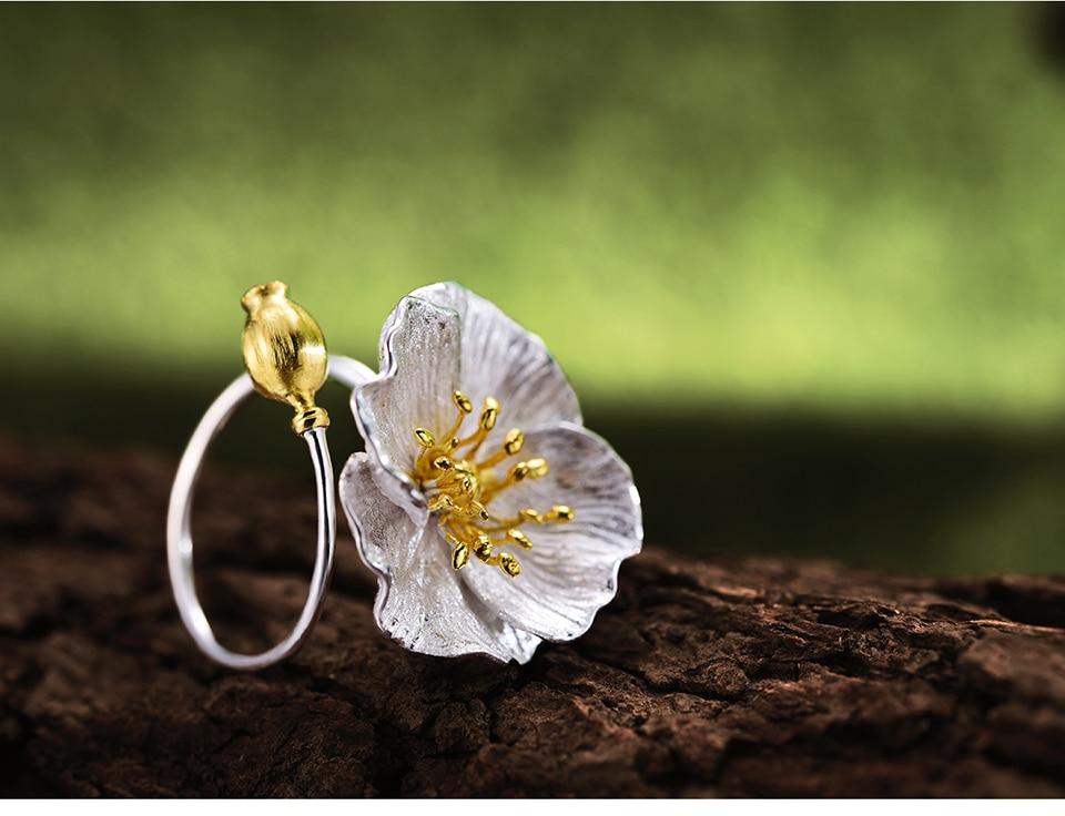 Blooming Poppy Sterling Silver Ring - Floral Fawna