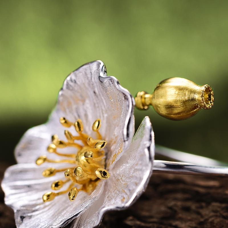 Blooming Poppy Sterling Silver Ring - Floral Fawna