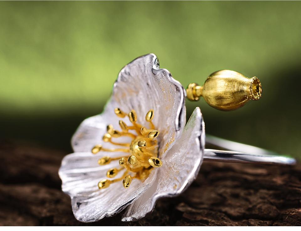 Blooming Poppy Sterling Silver Ring - Floral Fawna