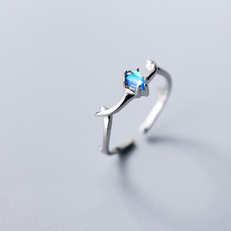 Blue Crystal Elk Silver Ring - Floral Fawna