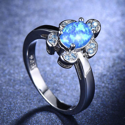 Blue Opal Sea Turtle Silver Ring - Floral Fawna