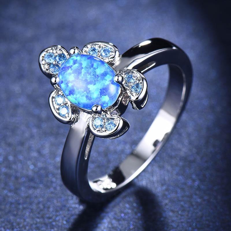 Blue Opal Sea Turtle Silver Ring - Floral Fawna