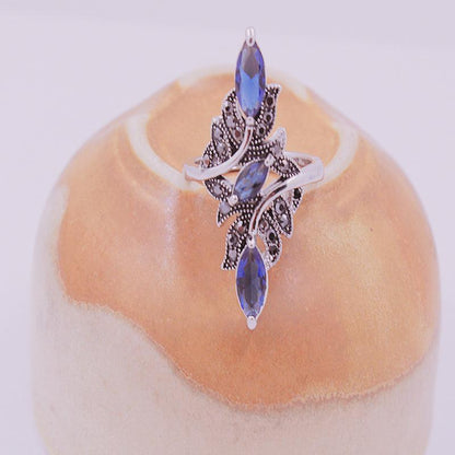 Blue Rhinestone Leaves Ring - Floral Fawna