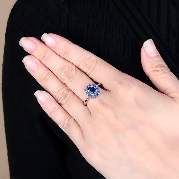 Blue Sapphire Silver Ring - Floral Fawna