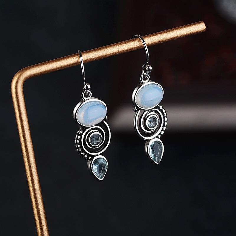 Blue Sea Moonstone Earrings - Floral Fawna