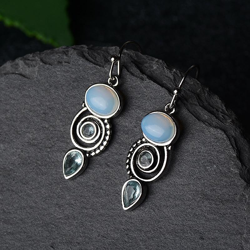 Blue Sea Moonstone Earrings - Floral Fawna