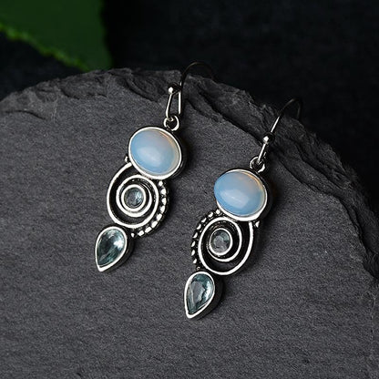 Blue Sea Moonstone Earrings - Floral Fawna