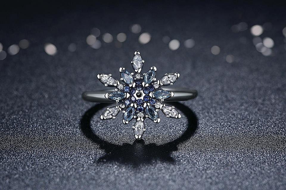 Blue Snowflake Silver Ring - Floral Fawna