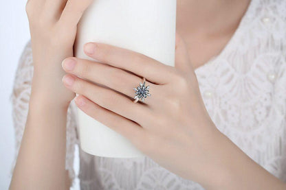 Blue Snowflake Silver Ring - Floral Fawna