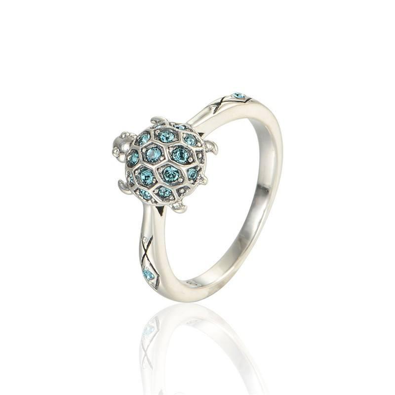 Blue Turtle Silver Ring - Floral Fawna