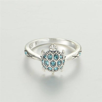 Blue Turtle Silver Ring - Floral Fawna