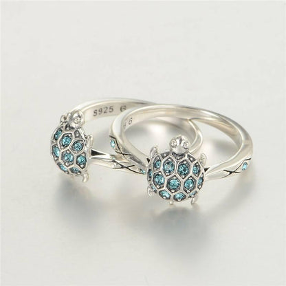 Blue Turtle Silver Ring - Floral Fawna