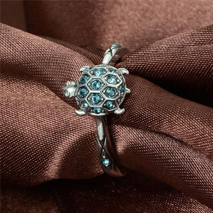 Blue Turtle Silver Ring - Floral Fawna