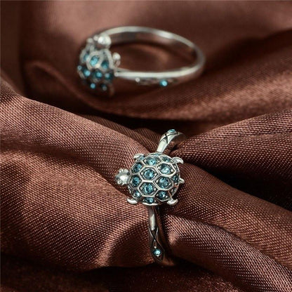 Blue Turtle Silver Ring - Floral Fawna