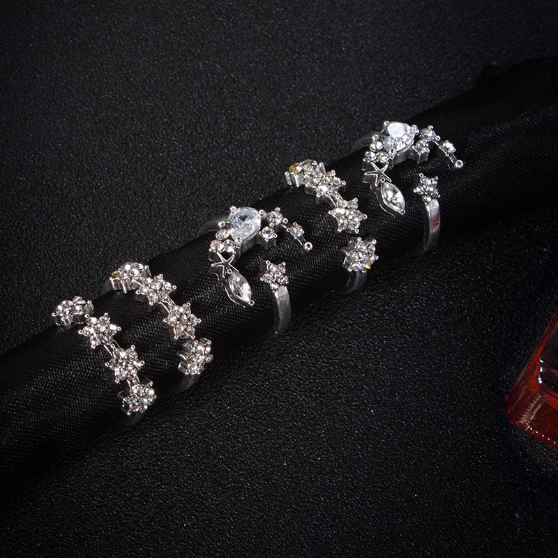 Celestial Crescent Moon &amp; Stars Ring Set - Floral Fawna