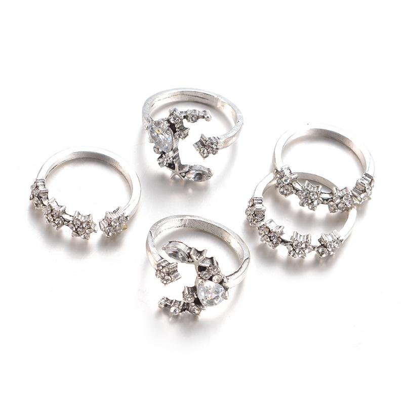 Celestial Crescent Moon &amp; Stars Ring Set - Floral Fawna