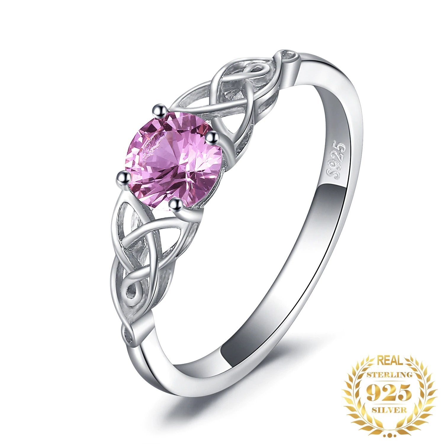 Celtic Pink Sapphire Silver Ring - Floral Fawna