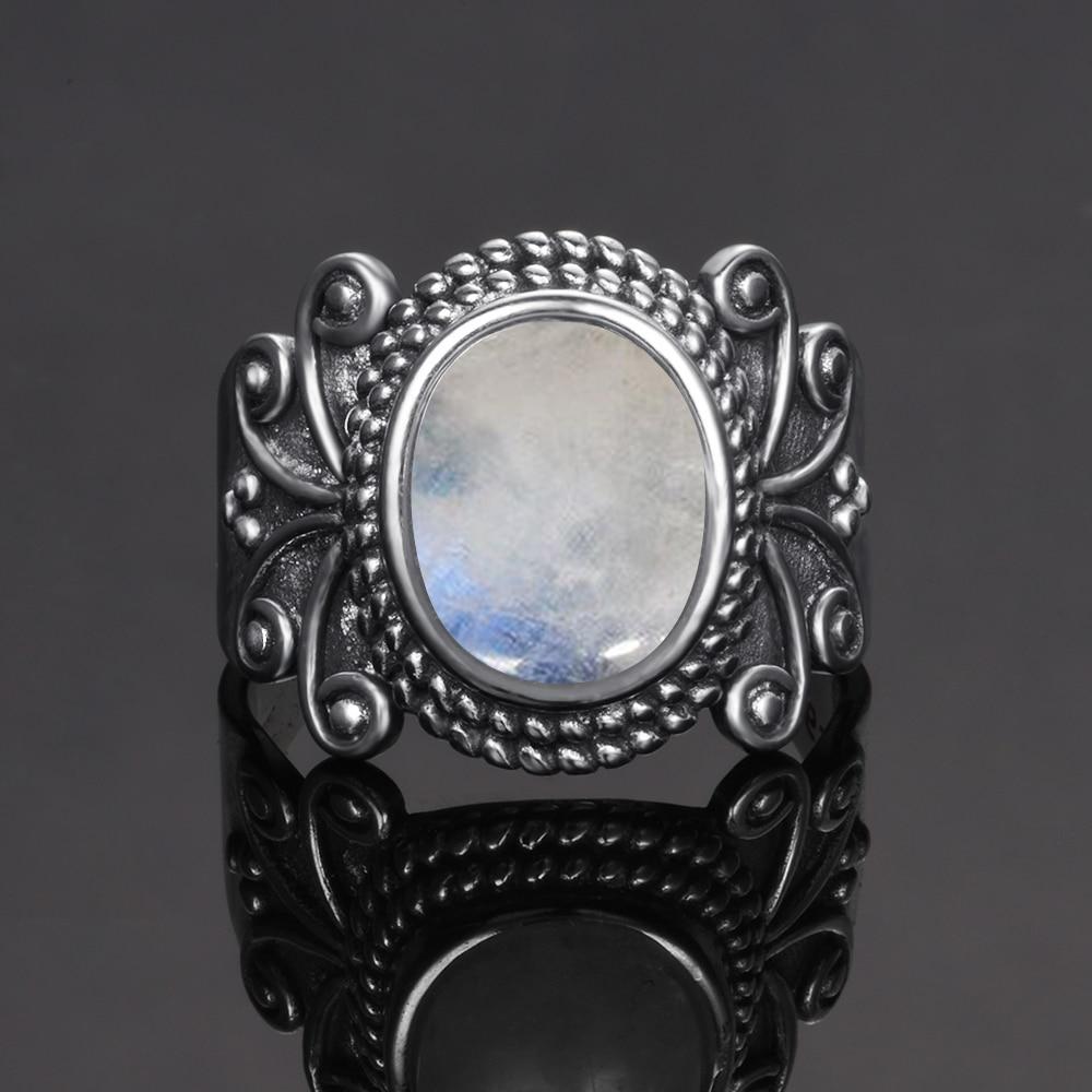 Classic Oval Moonstone Silver Ring - Floral Fawna