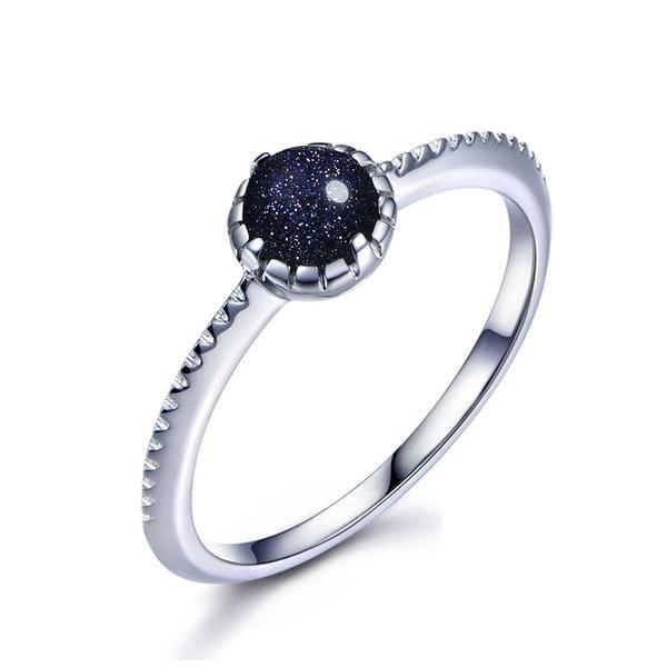 Cosmic Blue Sandstone Silver Ring - Floral Fawna