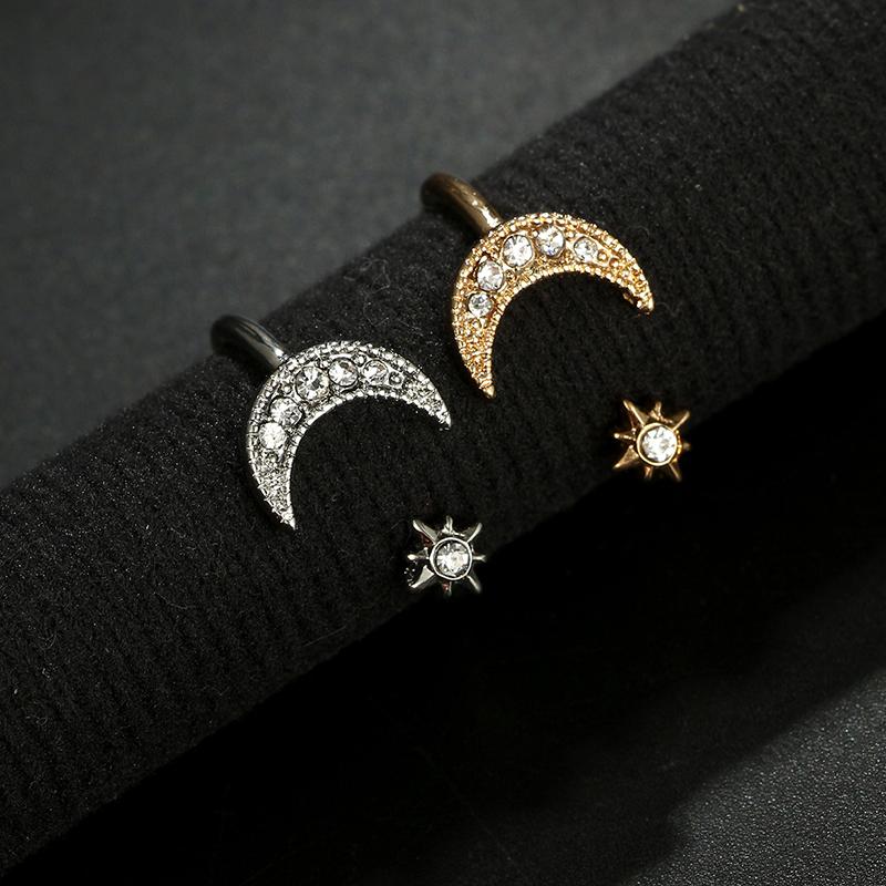 Crescent Moon &amp; Star Crystal Ring - Floral Fawna