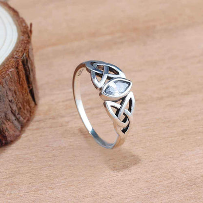 Crystal Celtic Knot Sterling Silver Ring - Floral Fawna