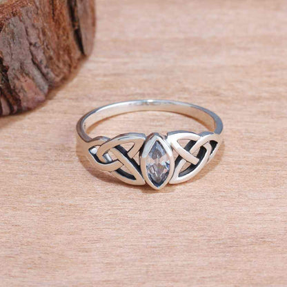 Crystal Celtic Knot Sterling Silver Ring - Floral Fawna