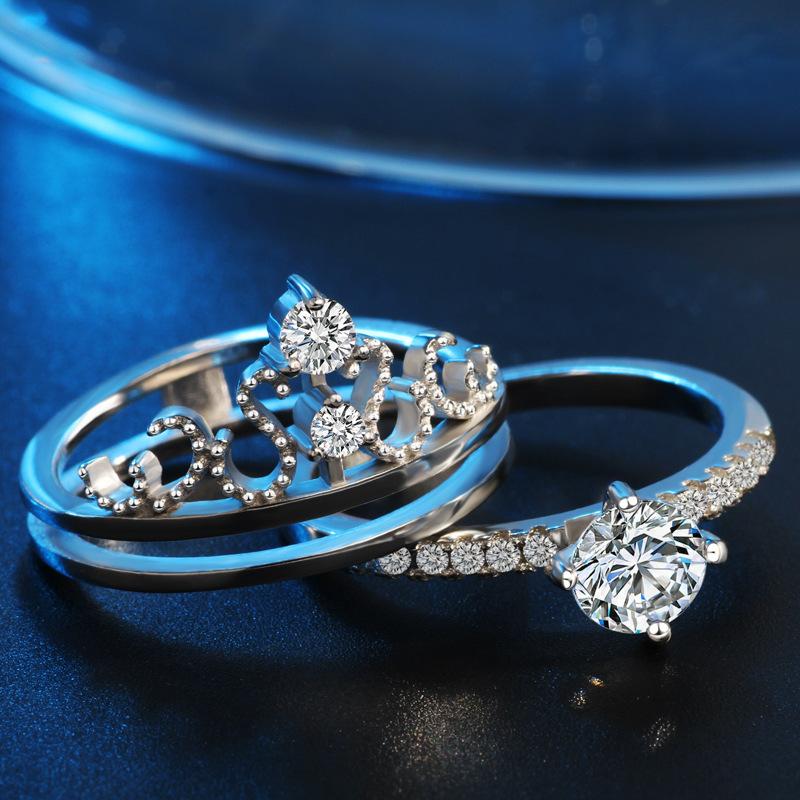 Crystal Crown Sterling Silver Ring Set - Floral Fawna