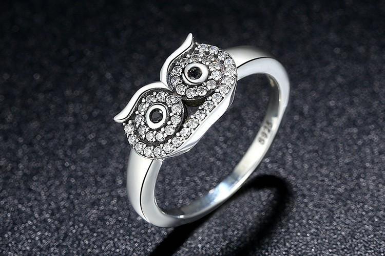 Crystal Owl Silver Ring - Floral Fawna