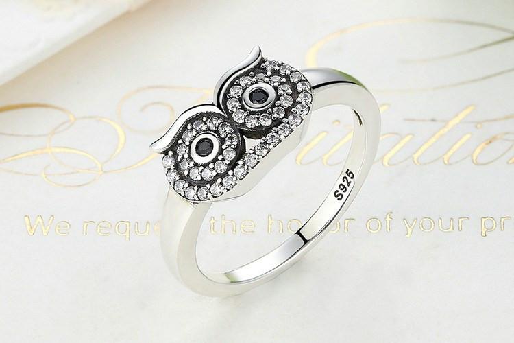 Crystal Owl Silver Ring - Floral Fawna