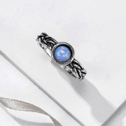 Dainty Opal Silver Ring - Floral Fawna