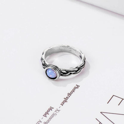 Dainty Opal Silver Ring - Floral Fawna