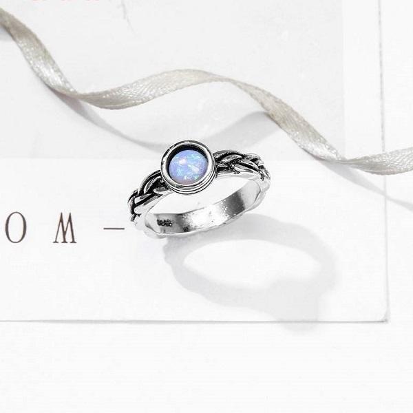 Dainty Opal Silver Ring - Floral Fawna