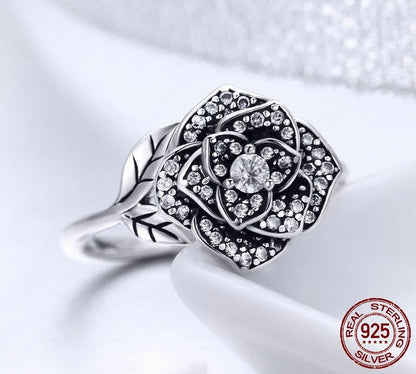 Dazzling Rose Sterling Silver Ring - Floral Fawna