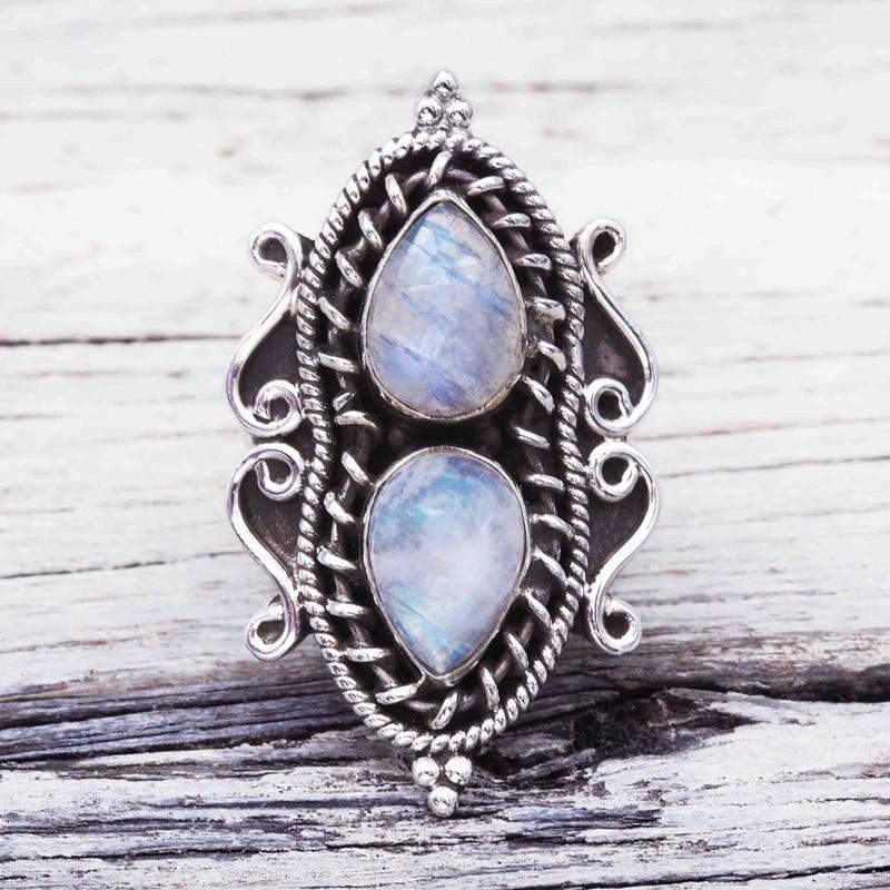 Double Water Drop Moonstone Ring - Floral Fawna