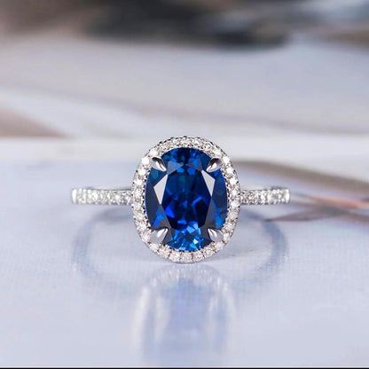 Elegant Blue Crystal Silver Ring - Floral Fawna