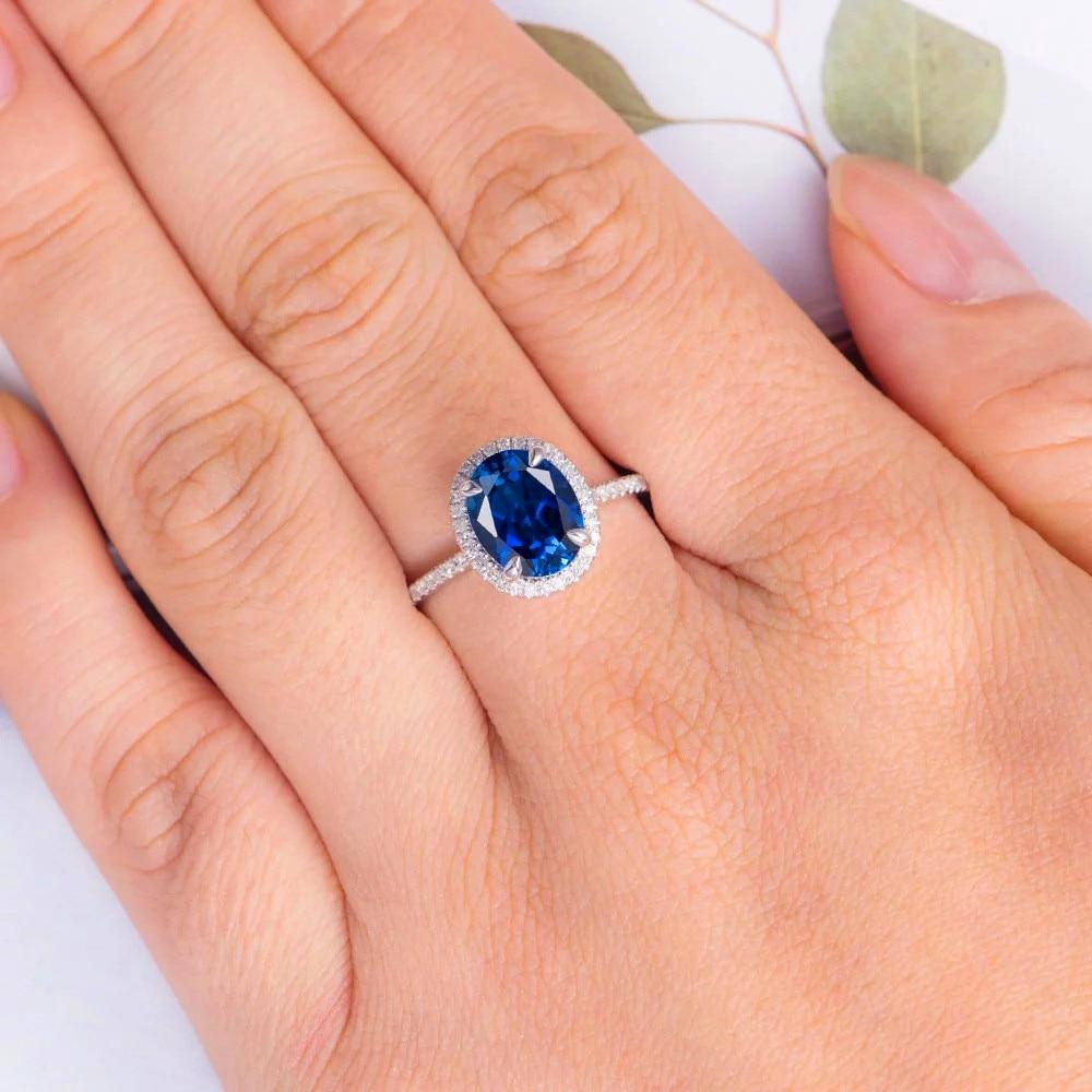 Elegant Blue Crystal Silver Ring - Floral Fawna