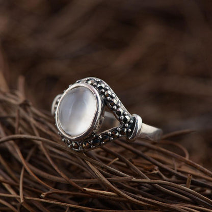 Enchanting Moonstone Sterling Silver Ring - Floral Fawna