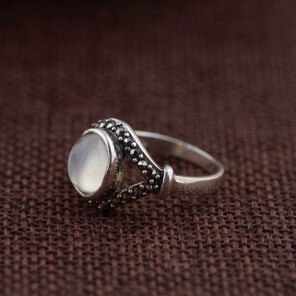 Enchanting Moonstone Sterling Silver Ring - Floral Fawna