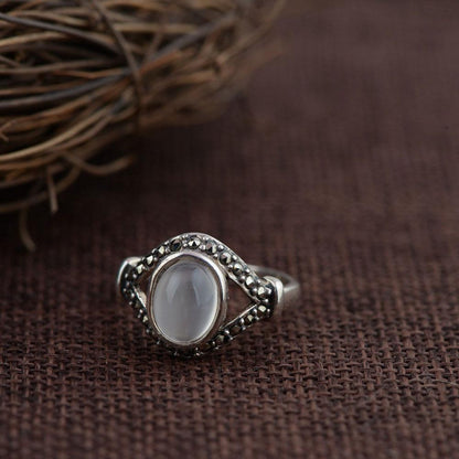 Enchanting Moonstone Sterling Silver Ring - Floral Fawna