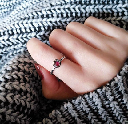 Fiery Red Stone Sterling Silver Ring - Floral Fawna