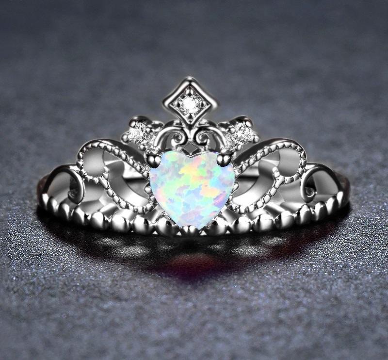 Fire Opal Crown Silver Ring - Floral Fawna