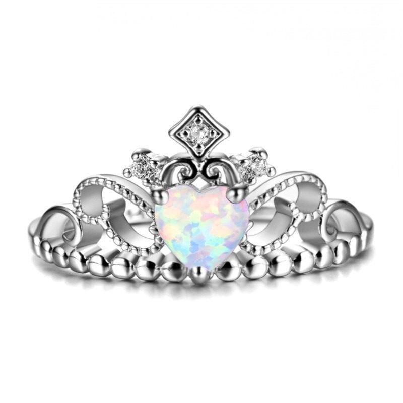 Fire Opal Crown Silver Ring - Floral Fawna